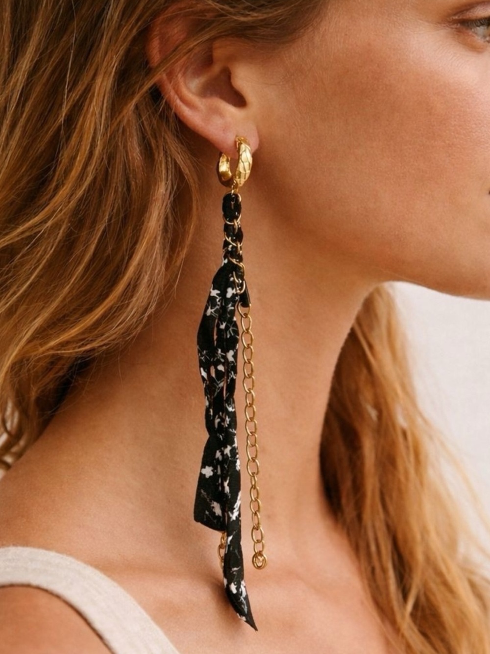 Free People Fabric Chain Twist Hoops Dangle Earrings